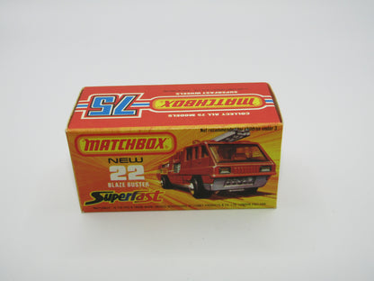 Matchbox Superfast No 22C Blaze Buster, Red, White Interior, DARK ORANGE Ladder, FLAT BLACK base