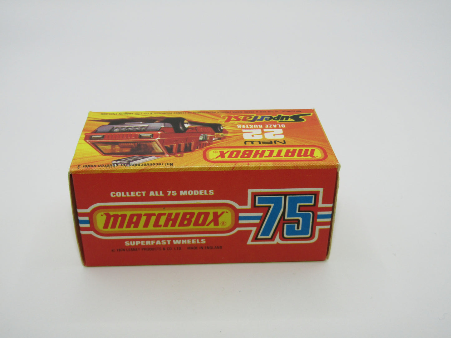 Matchbox Superfast No 22C Blaze Buster, Red, White Interior, DARK ORANGE Ladder, FLAT BLACK base