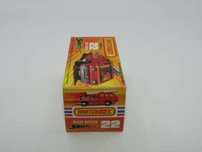 Matchbox Superfast No 22C Blaze Buster, Red, White Interior, DARK ORANGE Ladder, FLAT BLACK base