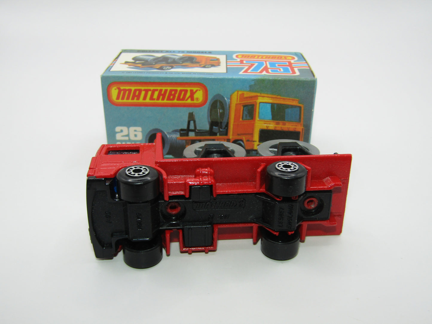 Matchbox Superfast No 26E Volvo Cable Truck RED Body