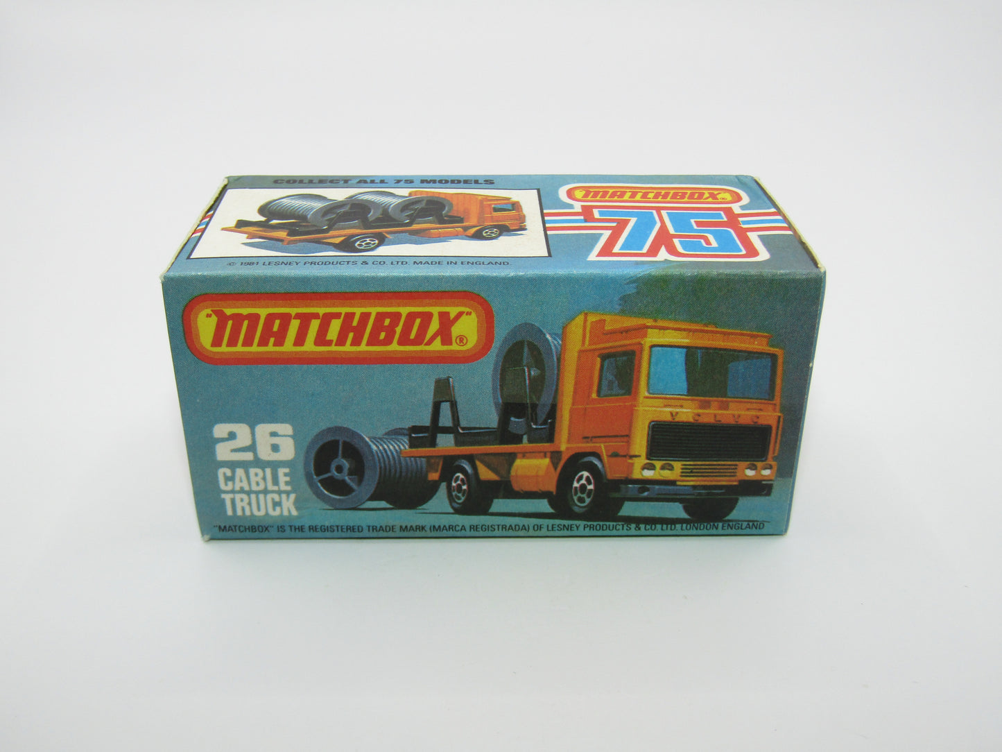 Matchbox Superfast No 26E Volvo Cable Truck RED Body