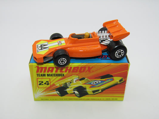 Matchbox Superfast No 24B Team Matchbox ORANGE, 44 Label, Mustard Driver