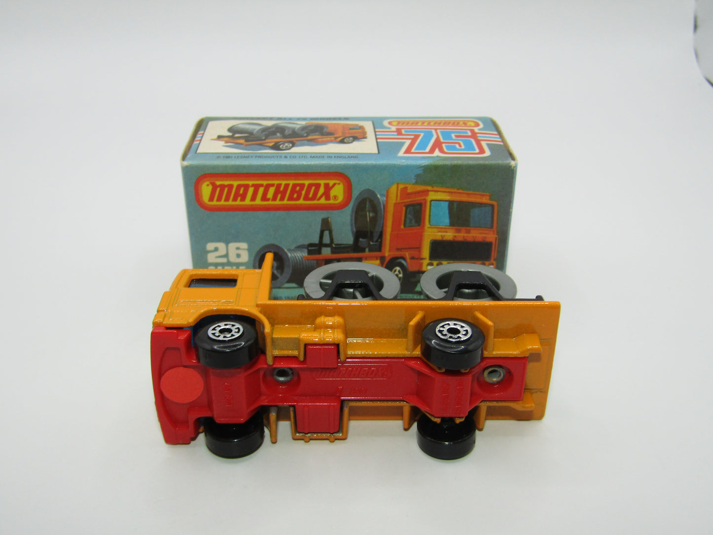 Matchbox Superfast No 26E Volvo Cable Truck RED Base 5 ARCH Wheels