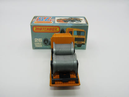 Matchbox Superfast No 26E Volvo Cable Truck 5 SPOKE Wheels Black Base