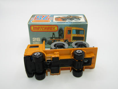 Matchbox Superfast No 26E Volvo Cable Truck 5 SPOKE Wheels Black Base