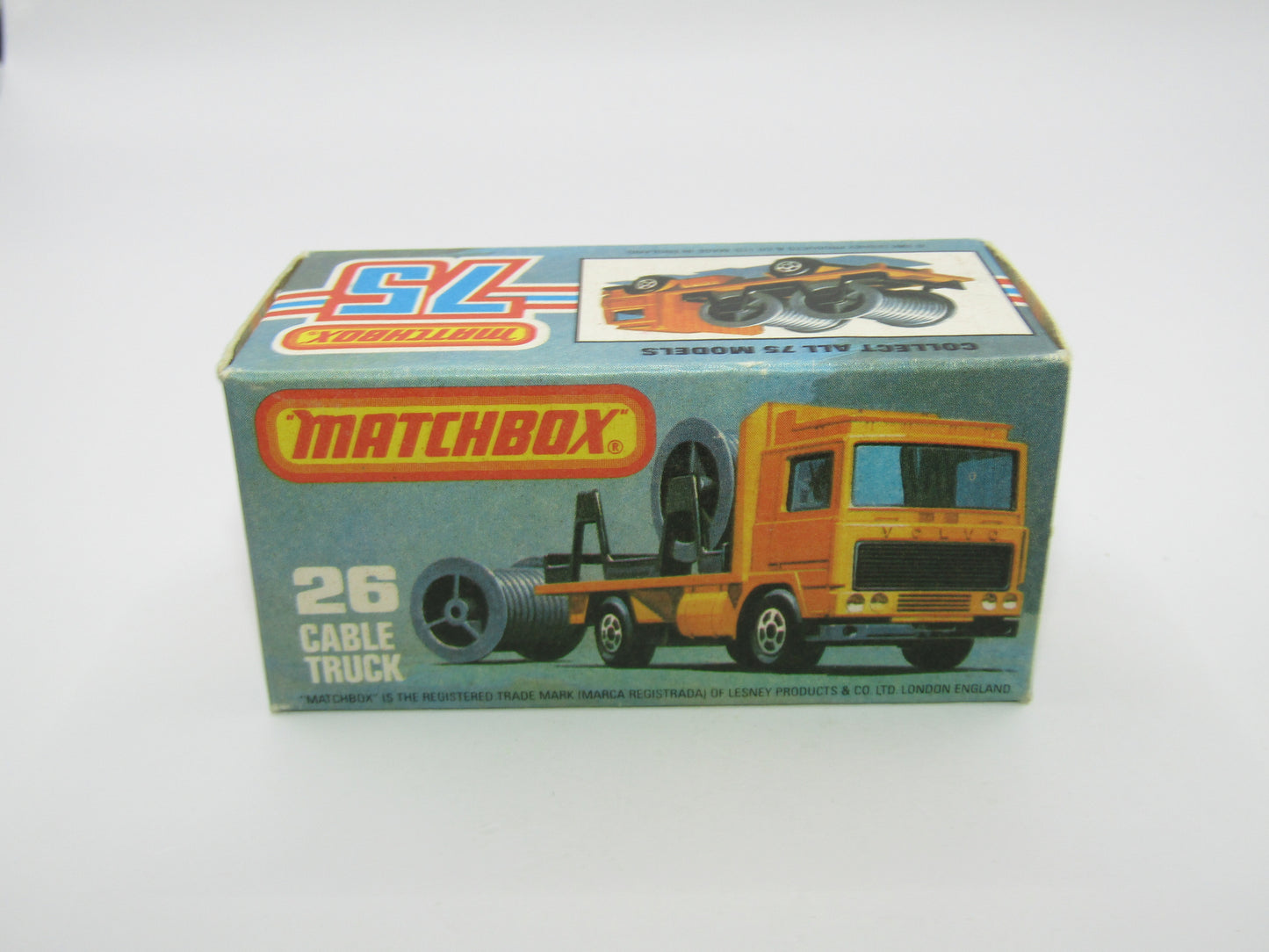 Matchbox Superfast No 26E Volvo Cable Truck 5 SPOKE Wheels Black Base