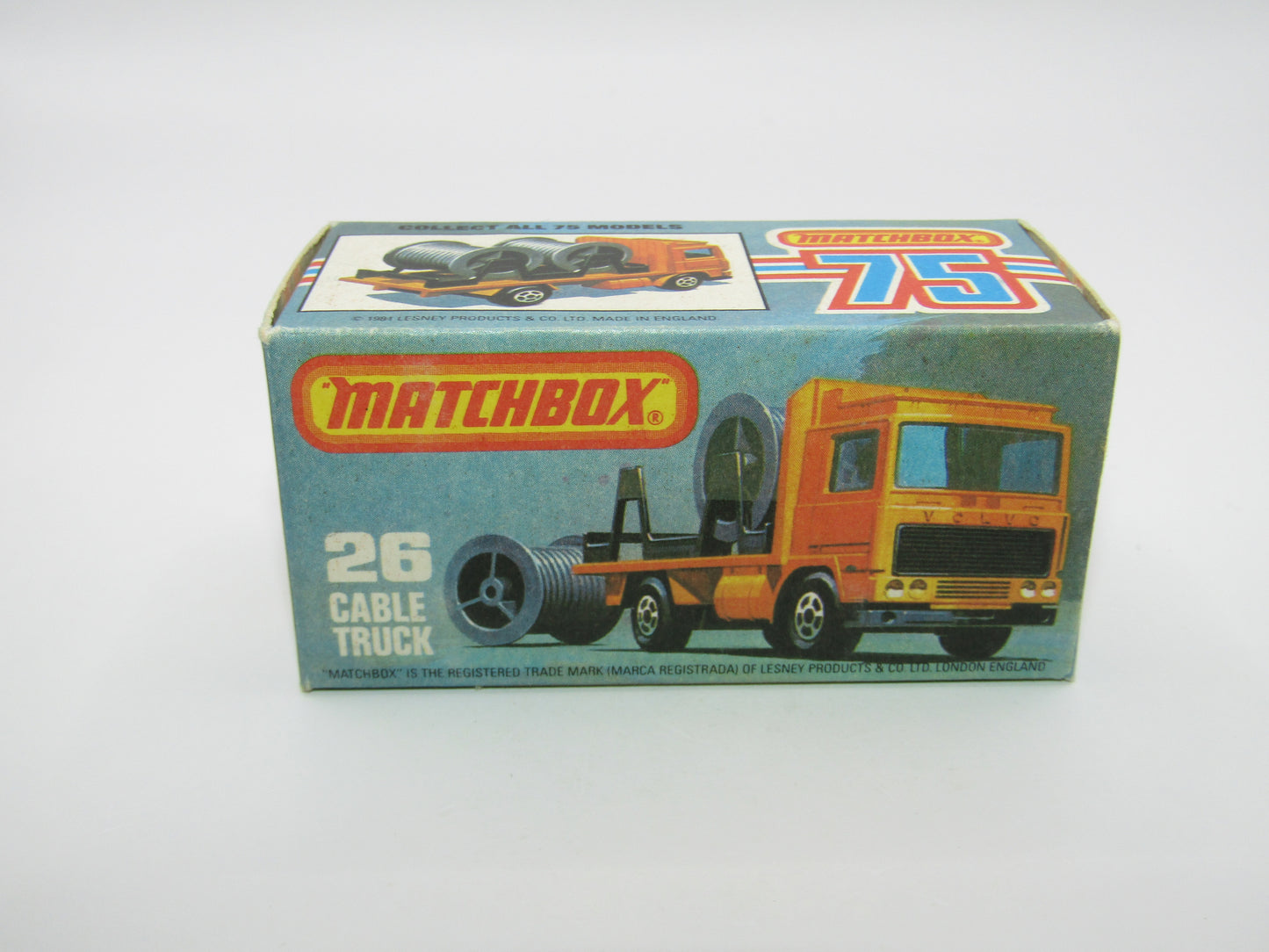 Matchbox Superfast No 26E Volvo Cable Truck 5 SPOKE Wheels Black Base