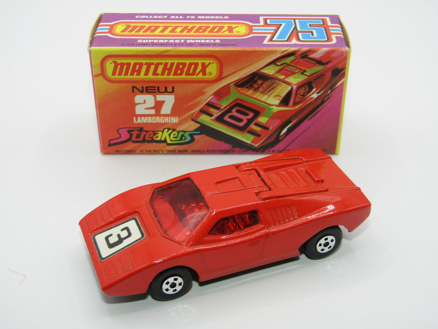 Matchbox Superfast No 27B Lamborghini Countach RED "3" RED Windows