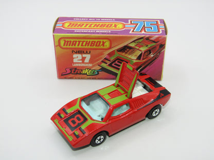 Matchbox Superfast No 27B Lamborghini Countach DARK RED WHITE Interior