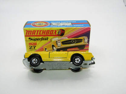 Matchbox Superfast No 27A Mercedes 230SL Yellow, Narrow Wheels, HIGH WHEEL ARCHES