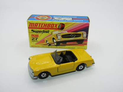 Matchbox Superfast No 27A Mercedes 230SL Yellow, Narrow Wheels, HIGH WHEEL ARCHES