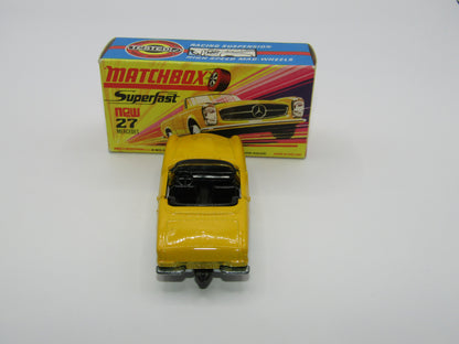 Matchbox Superfast No 27A Mercedes 230SL Yellow, Narrow Wheels, HIGH WHEEL ARCHES