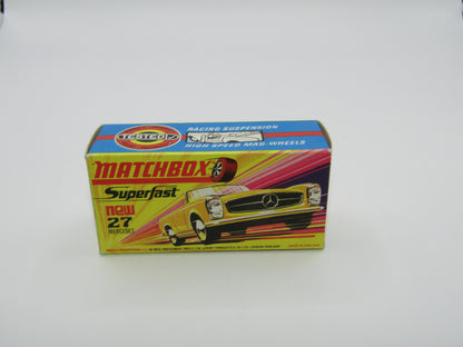 Matchbox Superfast No 27A Mercedes 230SL Yellow, Narrow Wheels, HIGH WHEEL ARCHES