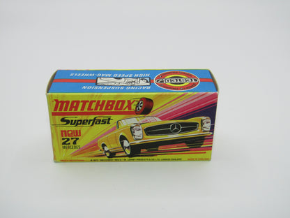 Matchbox Superfast No 27A Mercedes 230SL Yellow, Narrow Wheels, HIGH WHEEL ARCHES