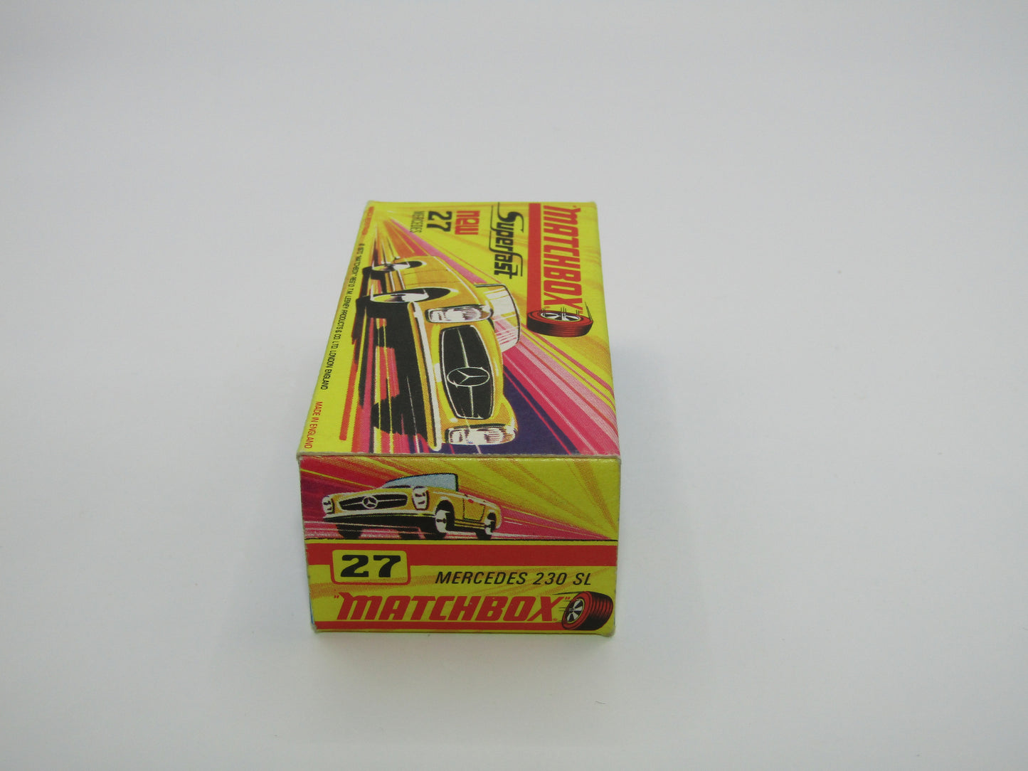 Matchbox Superfast No 27A Mercedes 230SL Yellow, Narrow Wheels, HIGH WHEEL ARCHES