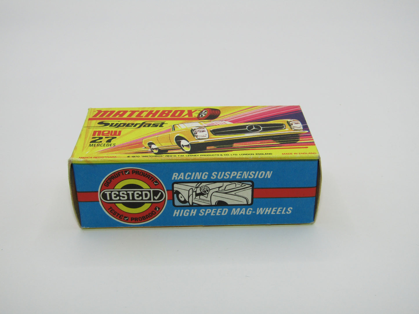 Matchbox Superfast No 27A Mercedes 230SL Yellow, Narrow Wheels, HIGH WHEEL ARCHES