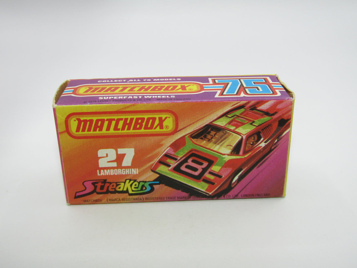 Matchbox Superfast No 27B Lamborghini Countach DARK RED YELLOW Interior