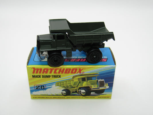Matchbox Superfast No 28A Mack Dump Truck OLIVE DRAB with "i" Box