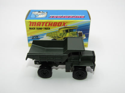 Matchbox Superfast No 28A Mack Dump Truck OLIVE DRAB with "i" Box