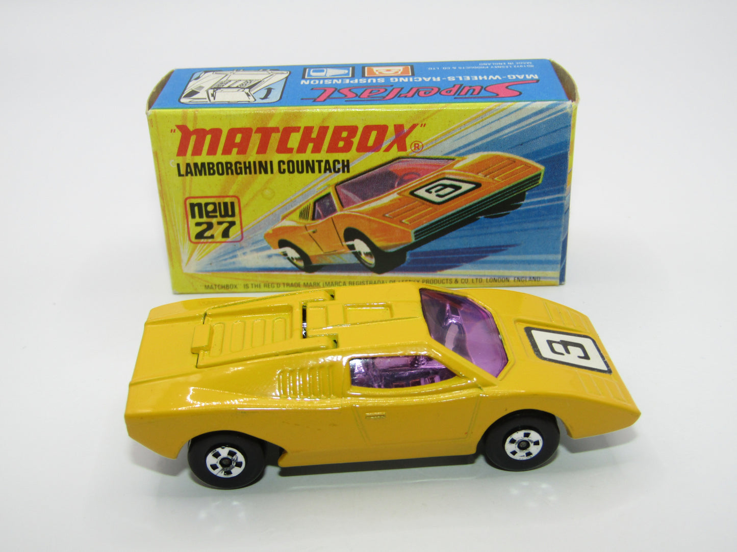 Matchbox Superfast No 27B Lamborghini Countach PURPLE Windows UNPAINTED Base