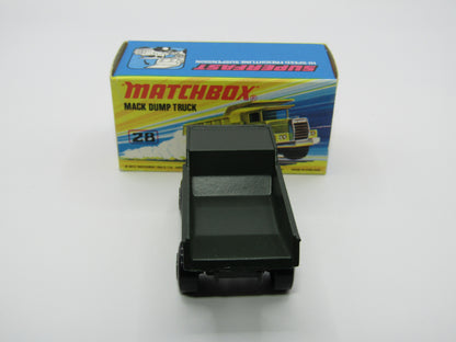 Matchbox Superfast No 28A Mack Dump Truck OLIVE DRAB with "i" Box
