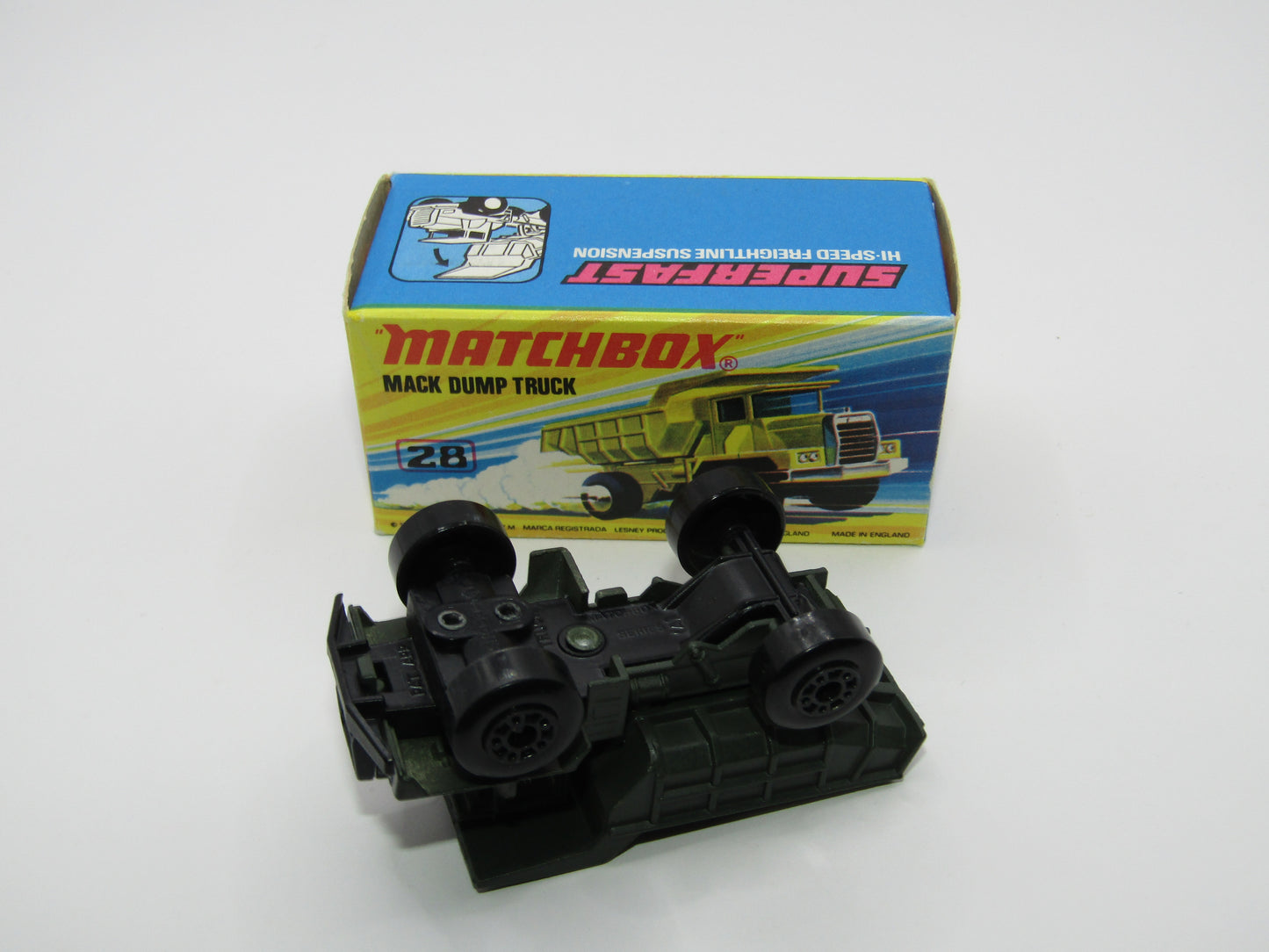 Matchbox Superfast No 28A Mack Dump Truck OLIVE DRAB with "i" Box
