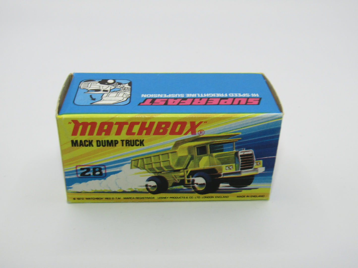 Matchbox Superfast No 28A Mack Dump Truck OLIVE DRAB with "i" Box