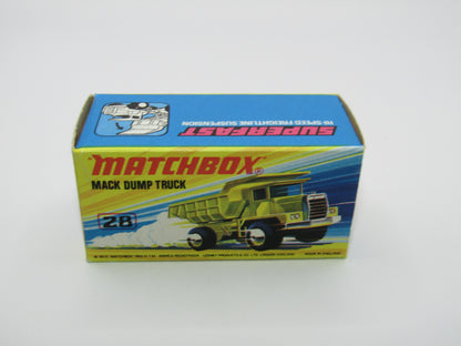 Matchbox Superfast No 28A Mack Dump Truck OLIVE DRAB with "i" Box