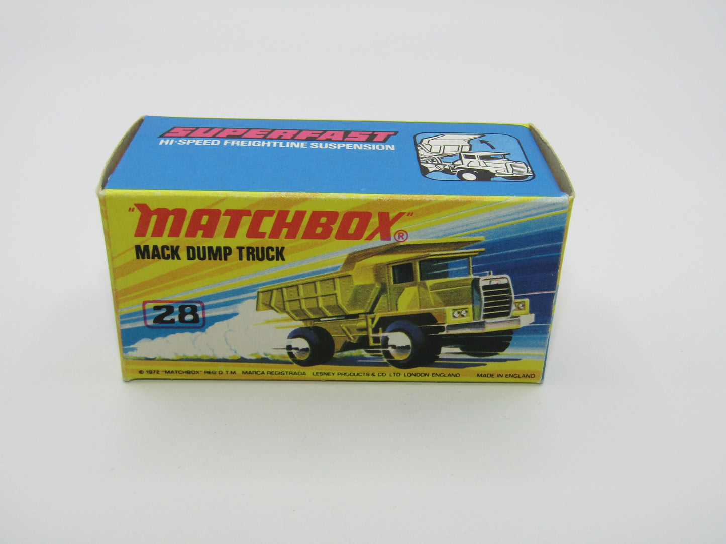 Matchbox Superfast No 28A Mack Dump Truck OLIVE DRAB with "i" Box