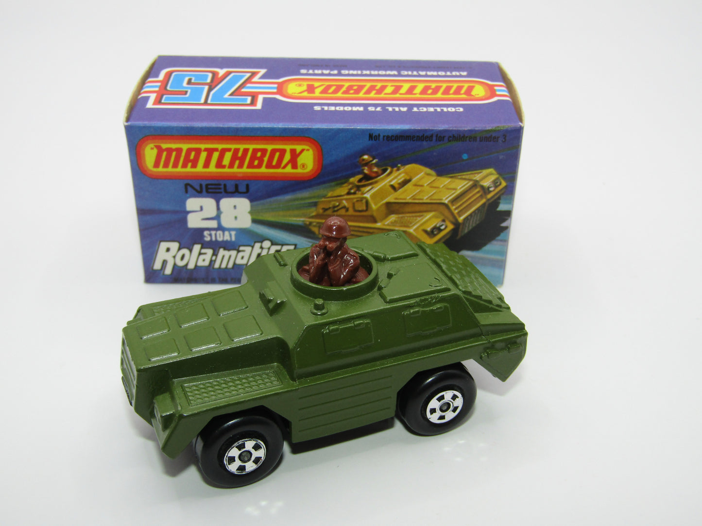 Matchbox Superfast No 28B Stoat, Olive Green, CHROME HUBS