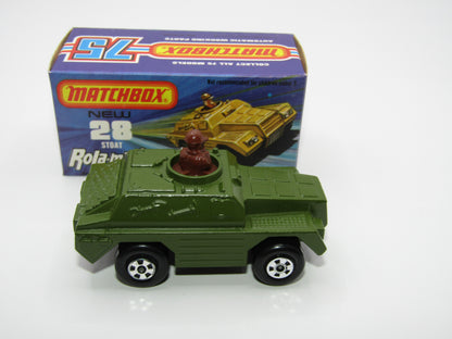 Matchbox Superfast No 28B Stoat, Olive Green, CHROME HUBS