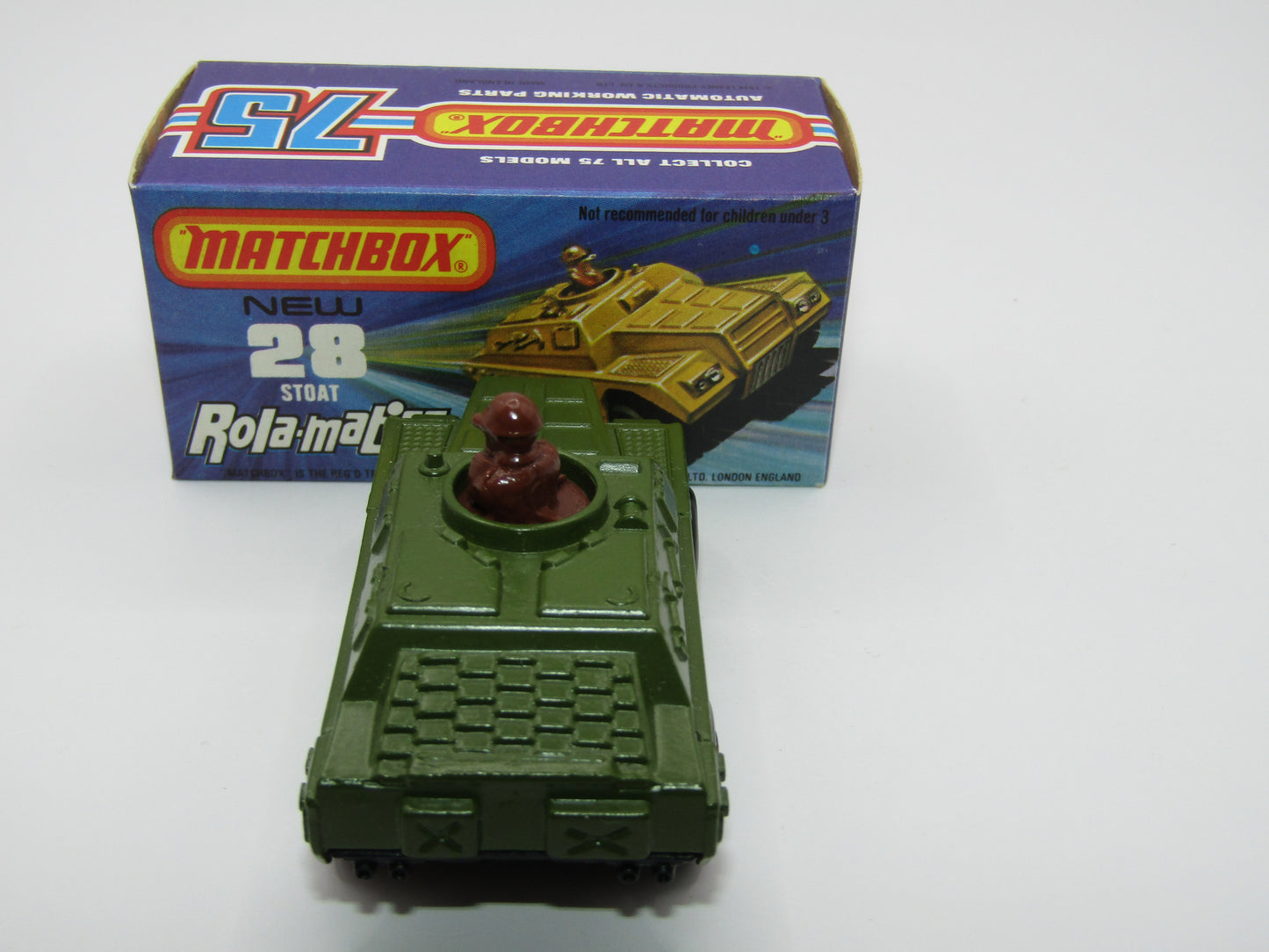 Matchbox Superfast No 28B Stoat, Olive Green, CHROME HUBS