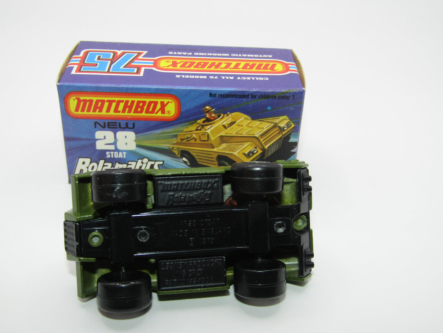 Matchbox Superfast No 28B Stoat, Olive Green, CHROME HUBS