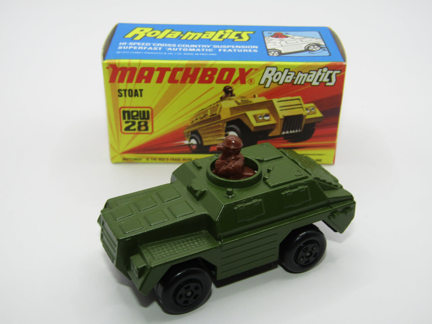 Matchbox Superfast No 28B Stoat, Light Olive Green, Black Base