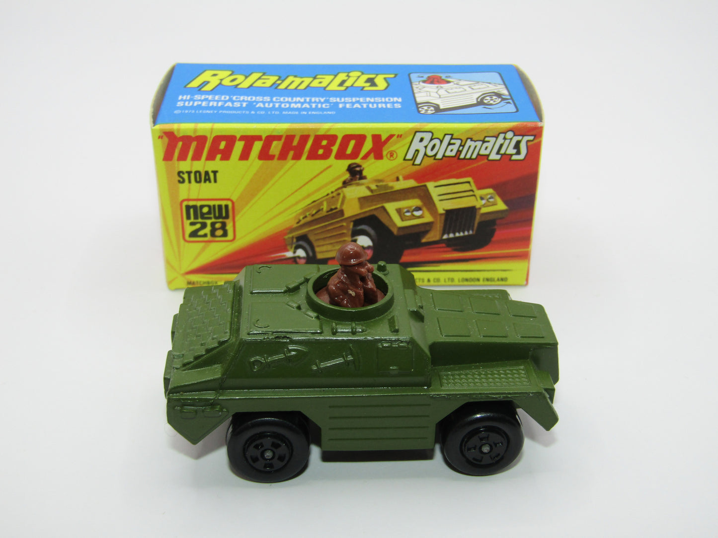 Matchbox Superfast No 28B Stoat, Light Olive Green, Black Base
