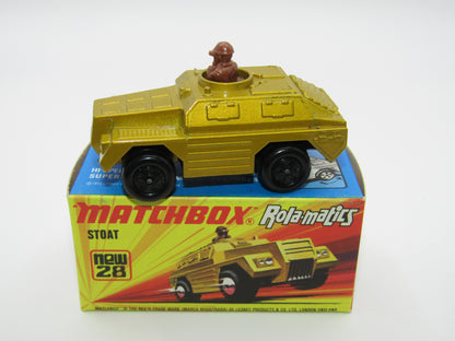 Matchbox Superfast No 28B Stoat, Gold BLACK HUBS, Black Base