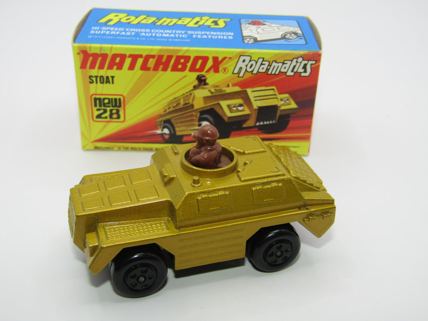 Matchbox Superfast No 28B Stoat, Gold BLACK HUBS, Black Base