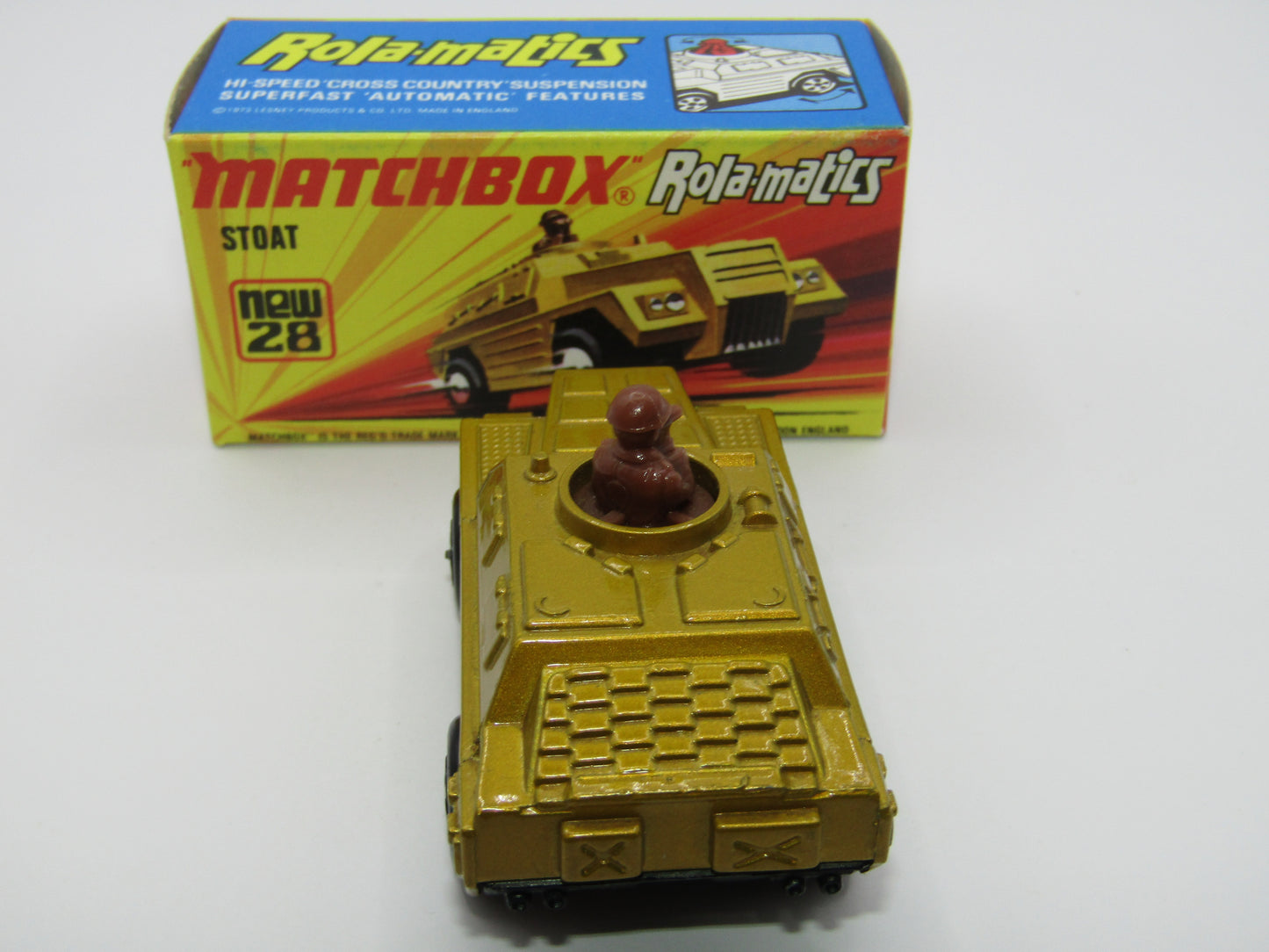 Matchbox Superfast No 28B Stoat, Gold BLACK HUBS, Black Base