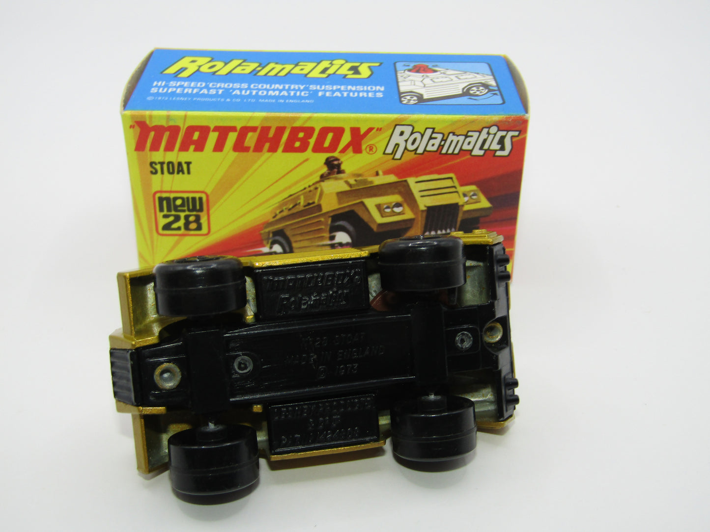Matchbox Superfast No 28B Stoat, Gold BLACK HUBS, Black Base