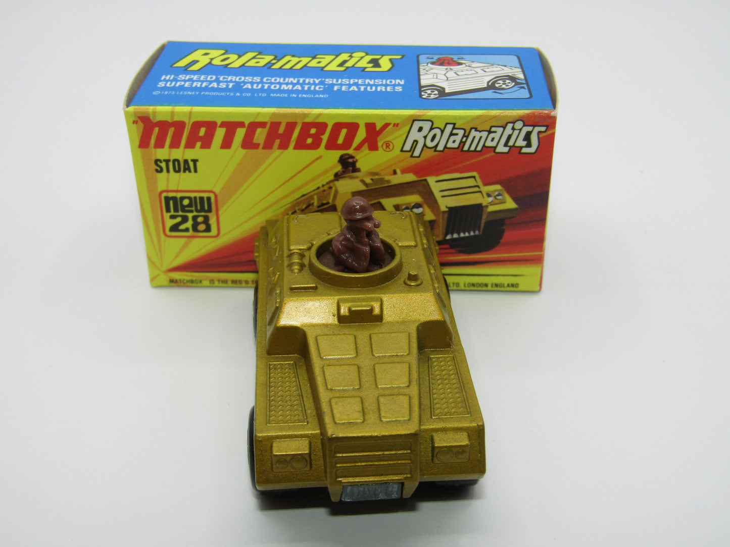 Matchbox Superfast No 28B Stoat, Gold, UNPAINTED BASE, Chrome Hubs