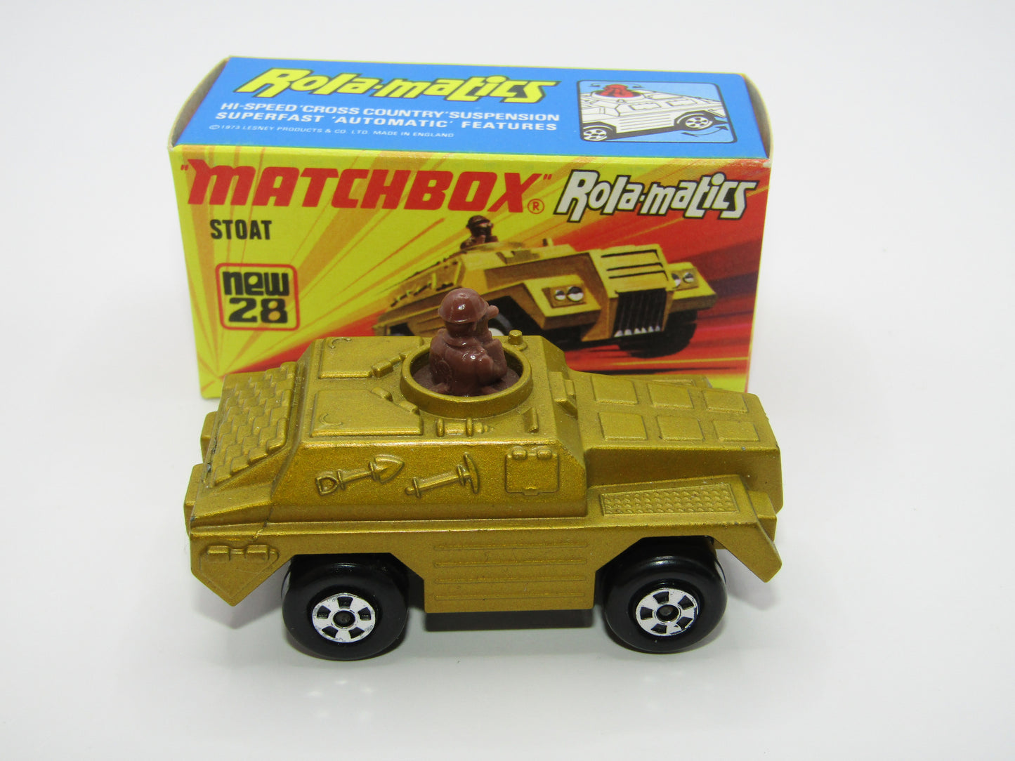 Matchbox Superfast No 28B Stoat, Gold, UNPAINTED BASE, Chrome Hubs
