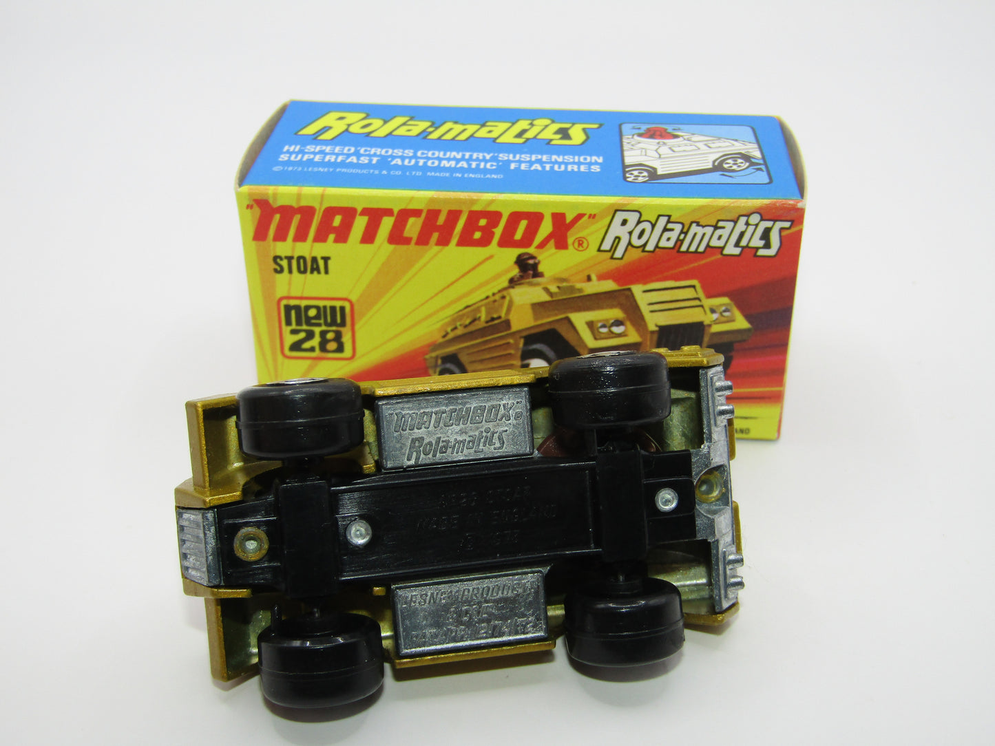 Matchbox Superfast No 28B Stoat, Gold, UNPAINTED BASE, Chrome Hubs