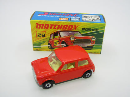 Matchbox Superfast No 29B Racing Mini Orange NO LABELS Yellow Interior