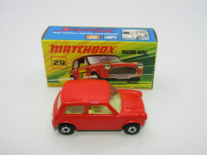 Matchbox Superfast No 29B Racing Mini Orange NO LABELS Yellow Interior