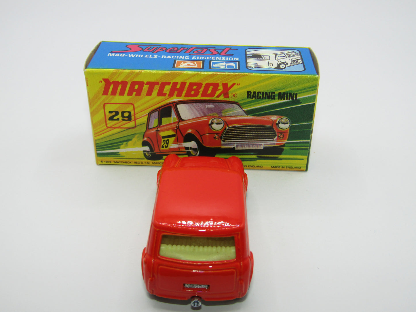 Matchbox Superfast No 29B Racing Mini Orange NO LABELS Yellow Interior