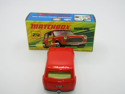 Matchbox Superfast No 29B Racing Mini Orange NO LABELS Yellow Interior