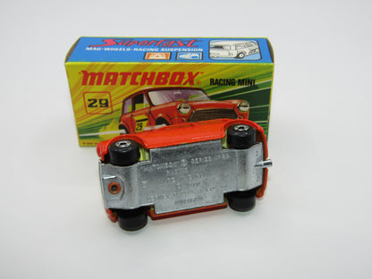 Matchbox Superfast No 29B Racing Mini Orange NO LABELS Yellow Interior