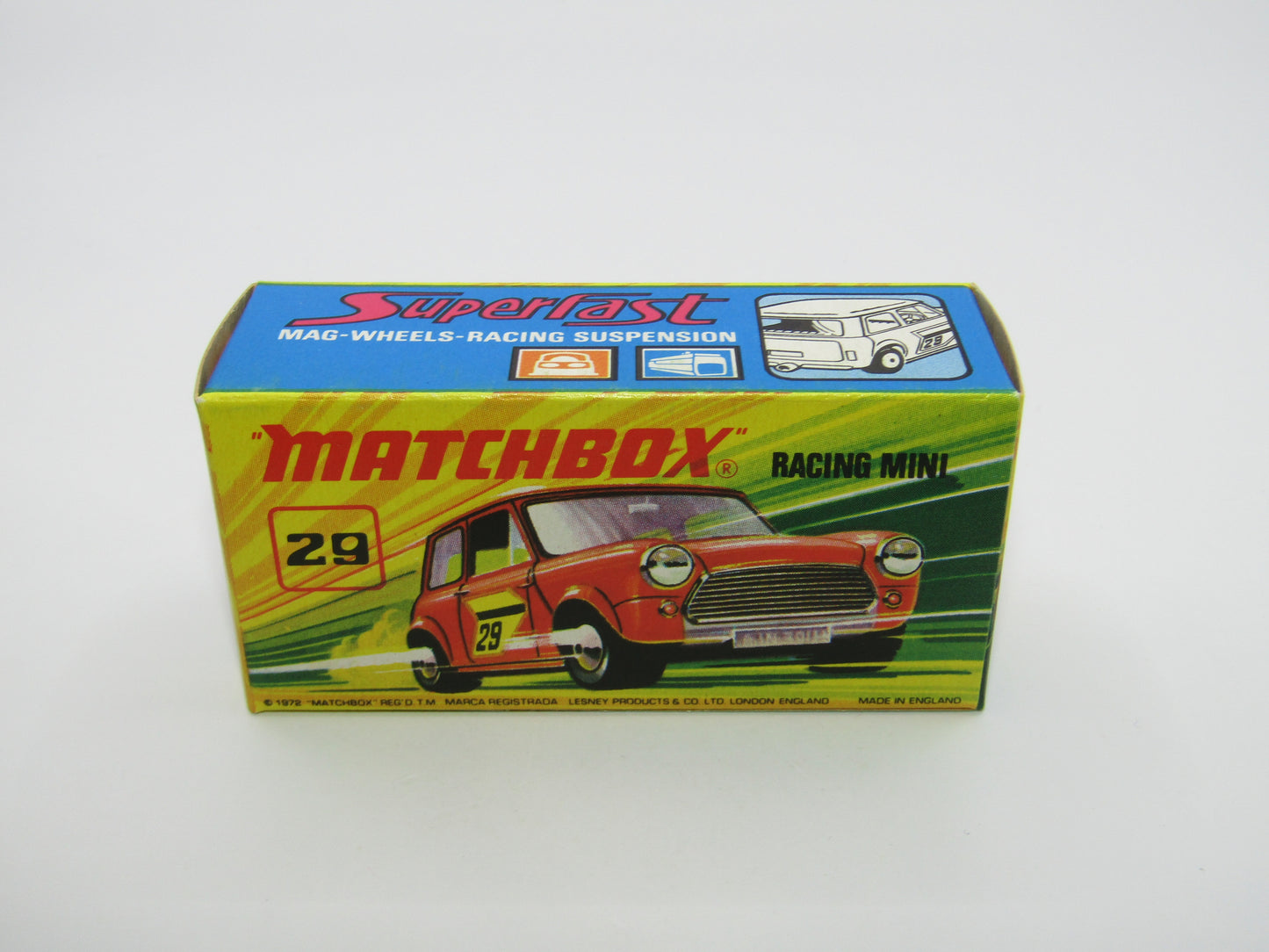 Matchbox Superfast No 29B Racing Mini Orange NO LABELS Yellow Interior