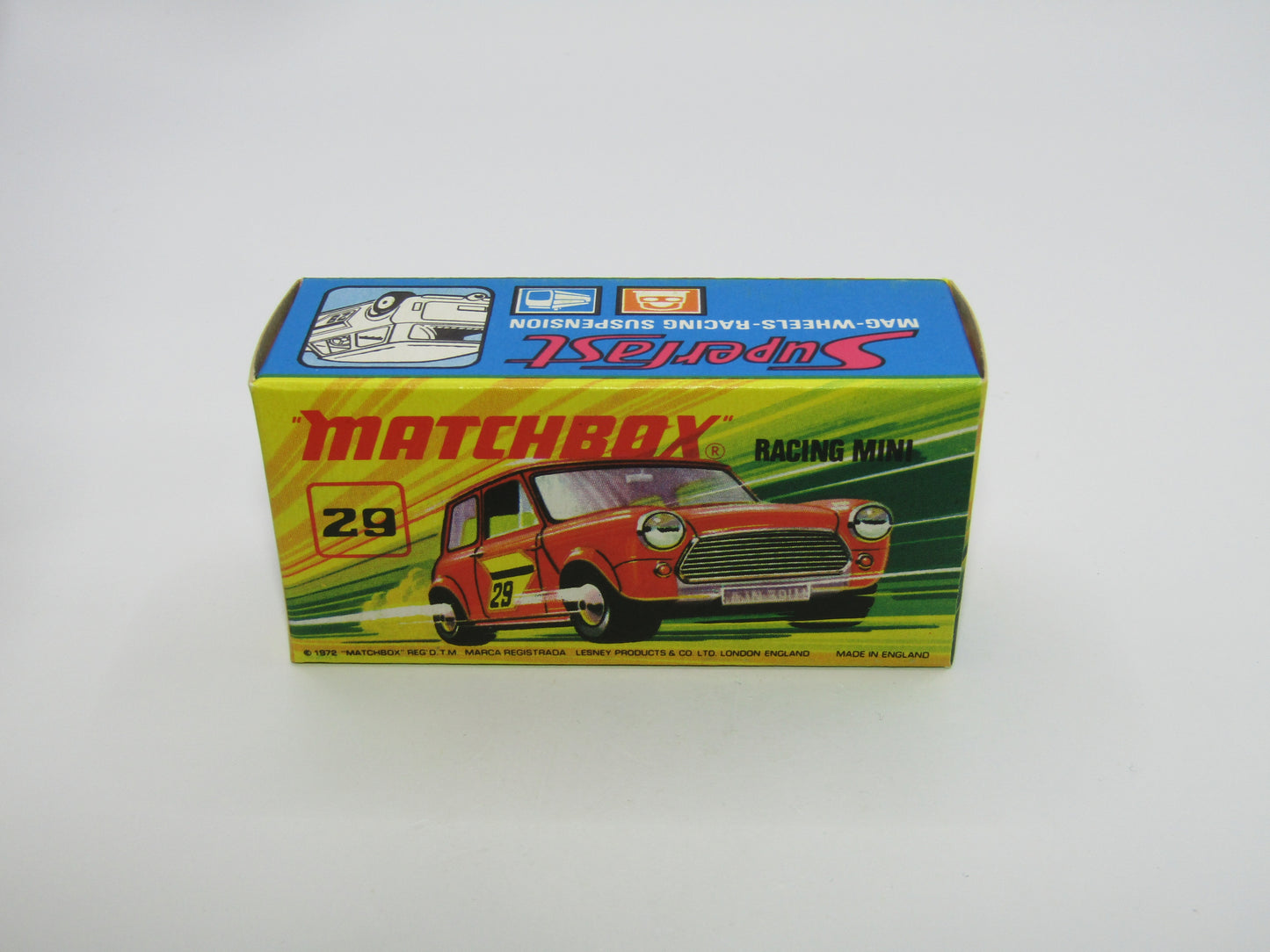 Matchbox Superfast No 29B Racing Mini Orange NO LABELS Yellow Interior