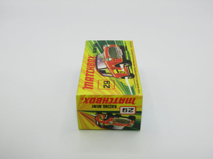 Matchbox Superfast No 29B Racing Mini Orange NO LABELS Yellow Interior